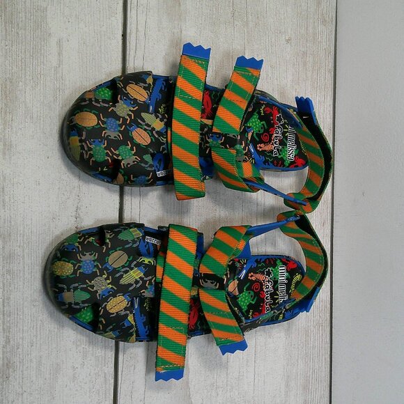 Mini Melissa Girl's Fabula Cage Pattern Grip-Strap Sandals, Blue Size 2 - Picture 7 of 10